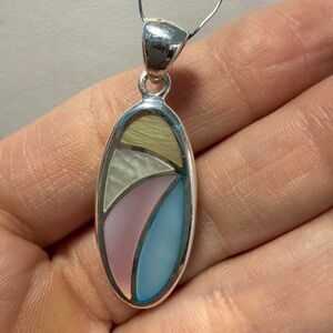 Sterling Silver 925 Italy Pastel Oval Mosaic Pendant